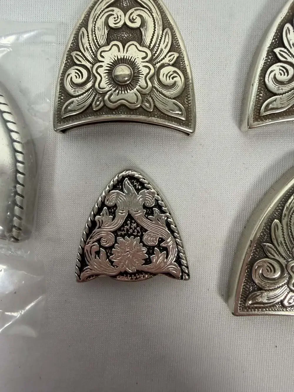 Western Floral and Vine Engraved Silver Belt Tips and Keepers Loop Lot of 7